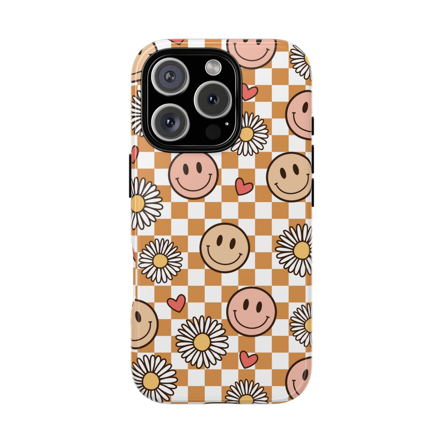 Checkerboard Happy Faces and Daisies, Cheerful Phone Cover Tough Case