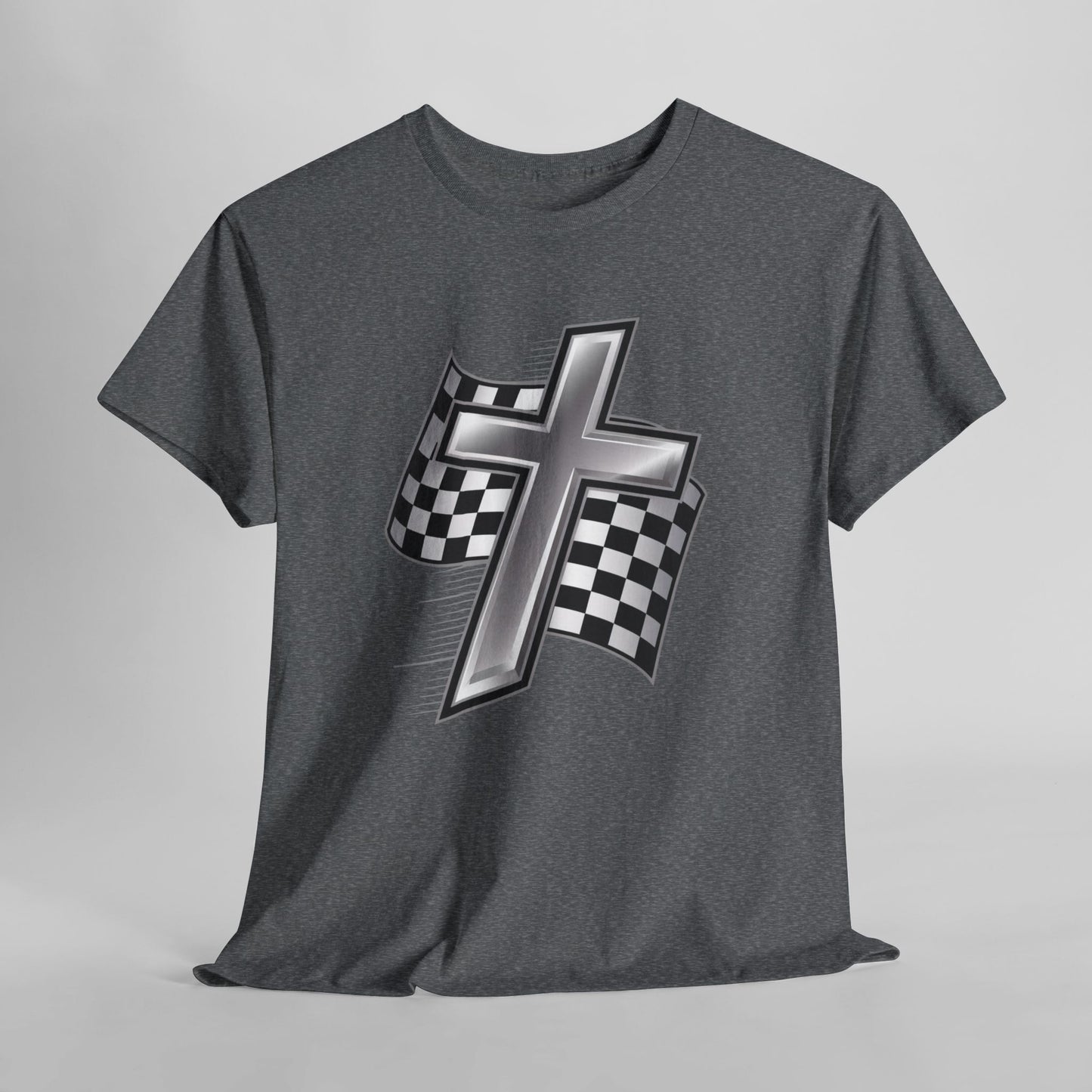 Racing Cross T‑Shirt — Checkered Flag Christian Motorsport Tee