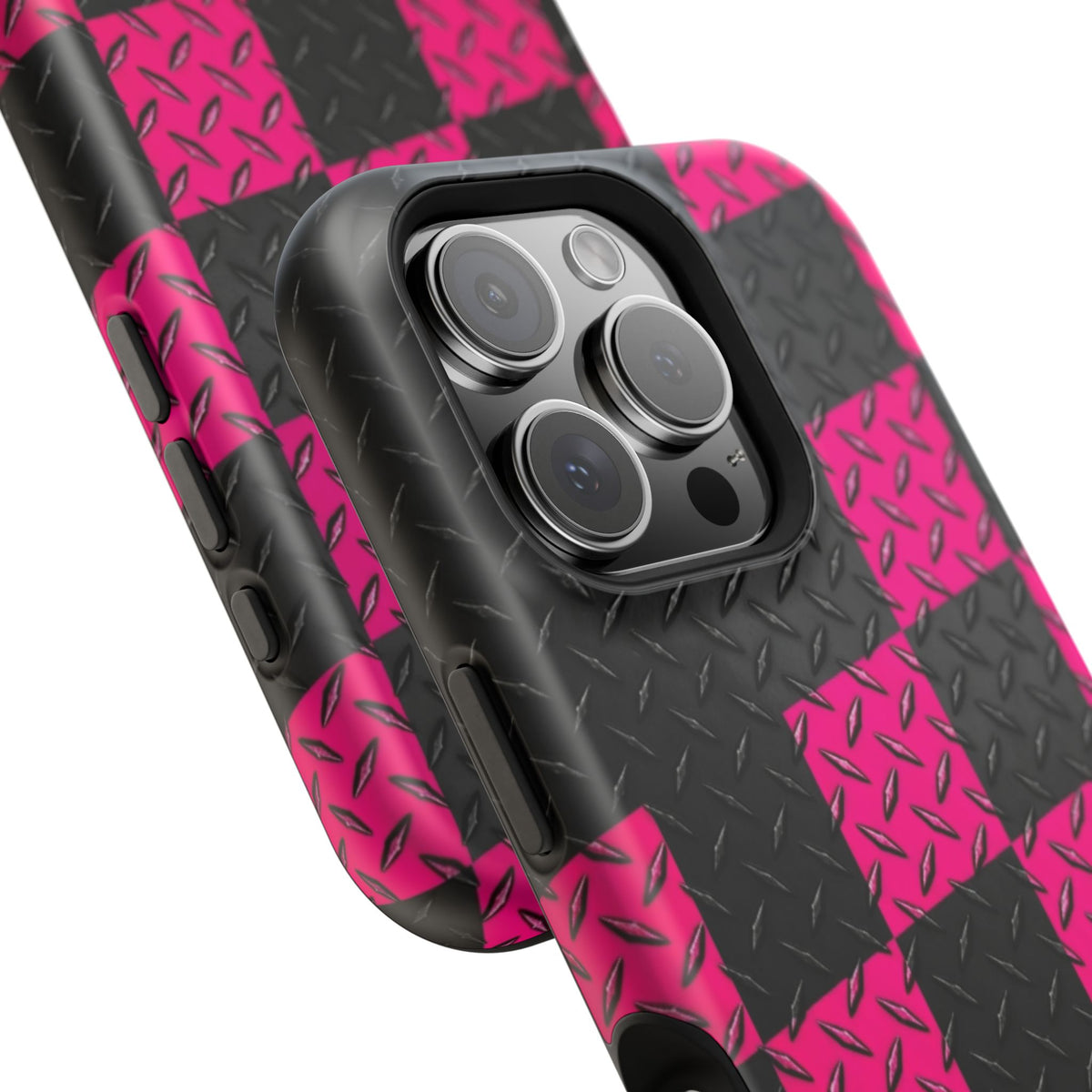 Hot Pink & Black Diamond Plate Checkered Magnetic Phone Case