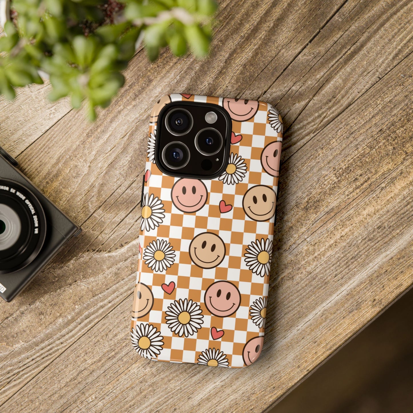 Checkerboard Happy Faces and Daisies, Cheerful Phone Cover Tough Case