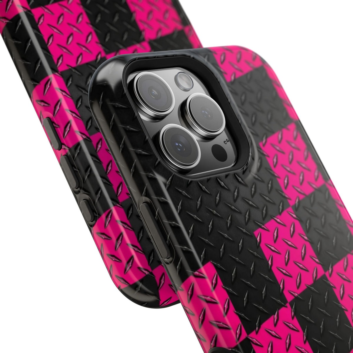 Hot Pink & Black Diamond Plate Checkered Magnetic Phone Case
