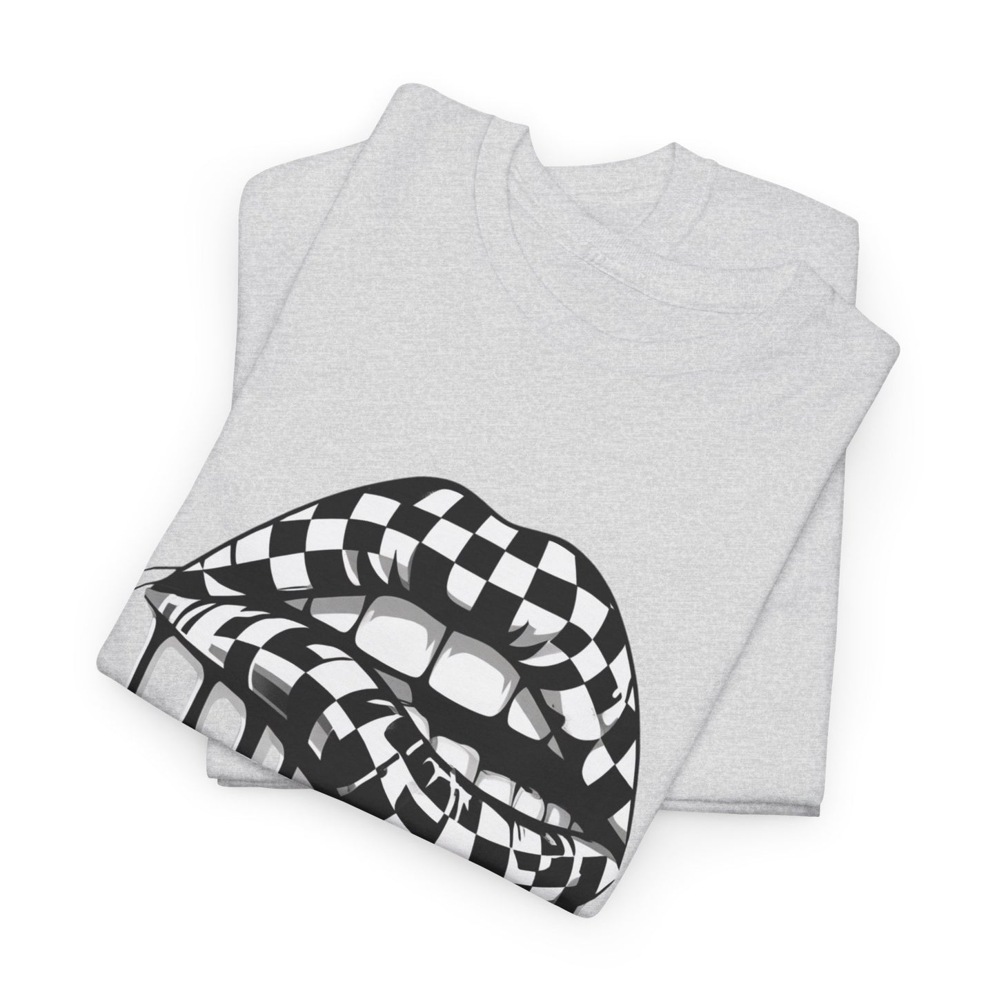 Checkered Flag Mouth Dripping Lips Unisex Heavy Cotton Tee