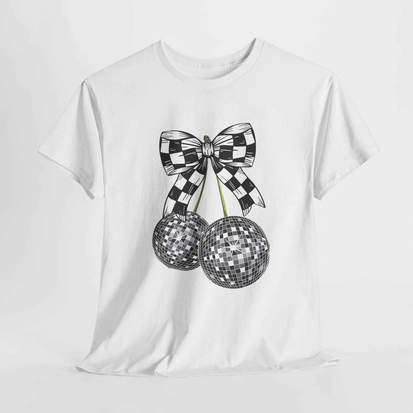Retro Disco Ball Checkered Flag Bow Racing T-shirt