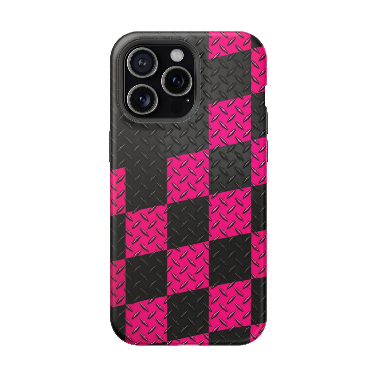 Hot Pink & Black Diamond Plate Checkered Magnetic Phone Case