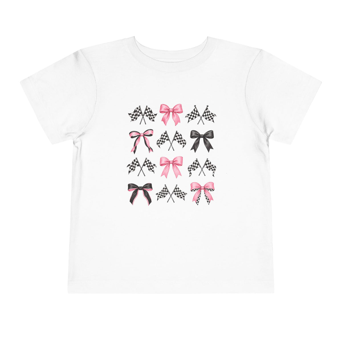 Coquette Pink and Black Bow Pattern Toddler Short Sleeve Tee