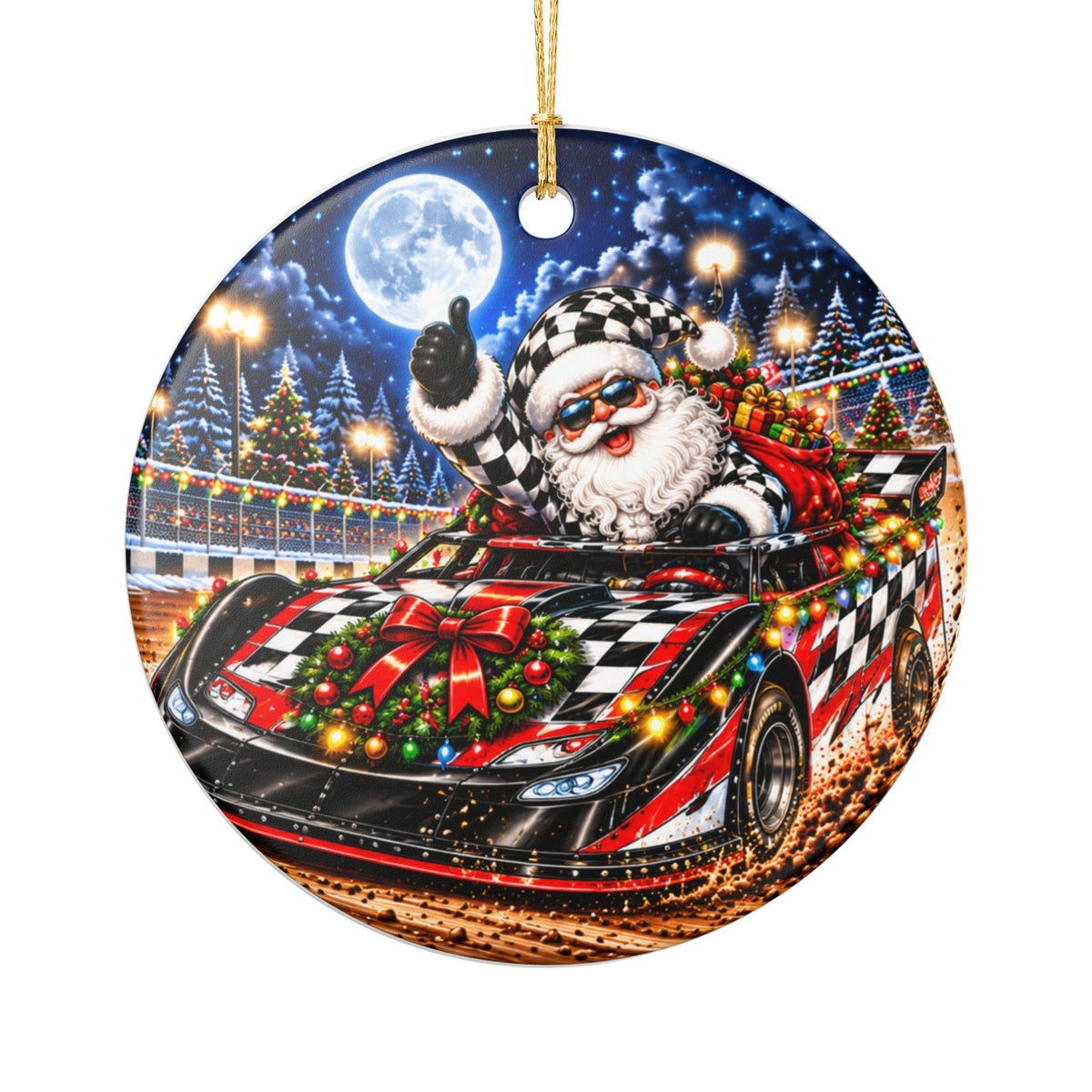 Late ModelChristmas Ornament – Santa Race Car Ceramic Decoration