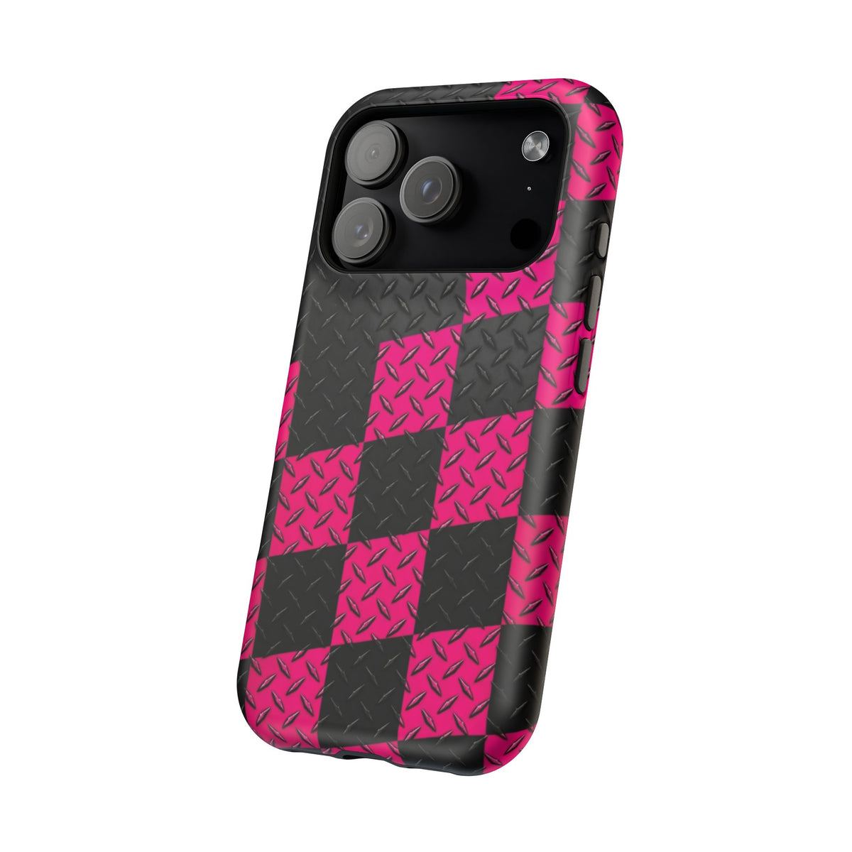 Hot Pink & Black Diamond Plate Checkered Magnetic Phone Case