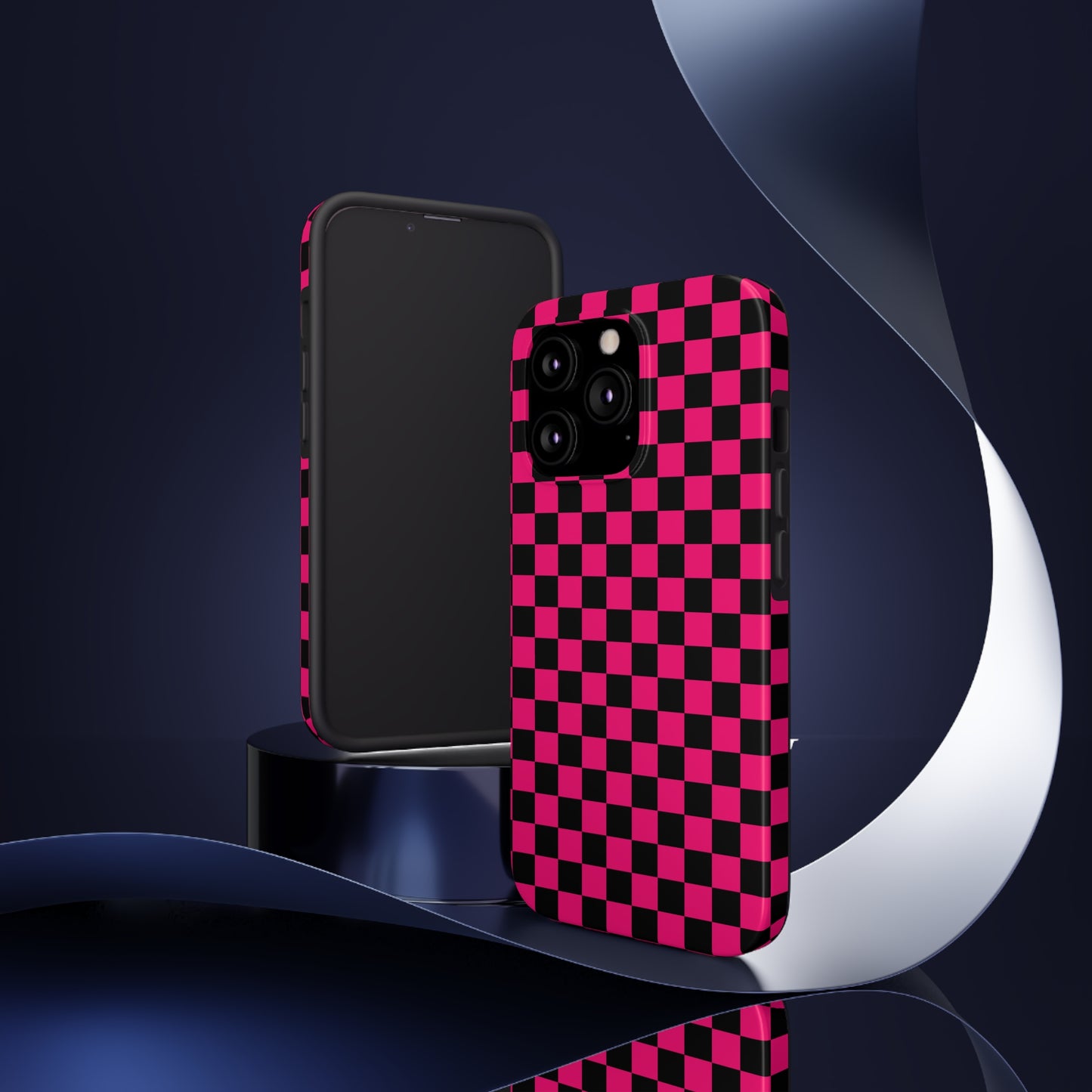 Checker Flag Graphic Pink And Black Tough Phone Cases