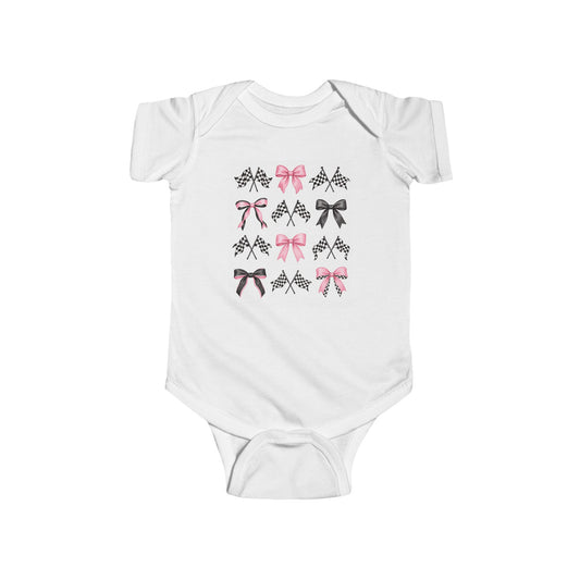 Infant Coquette Checker Flag Bow Print Bodysuit – Cute Baby Girl Gift