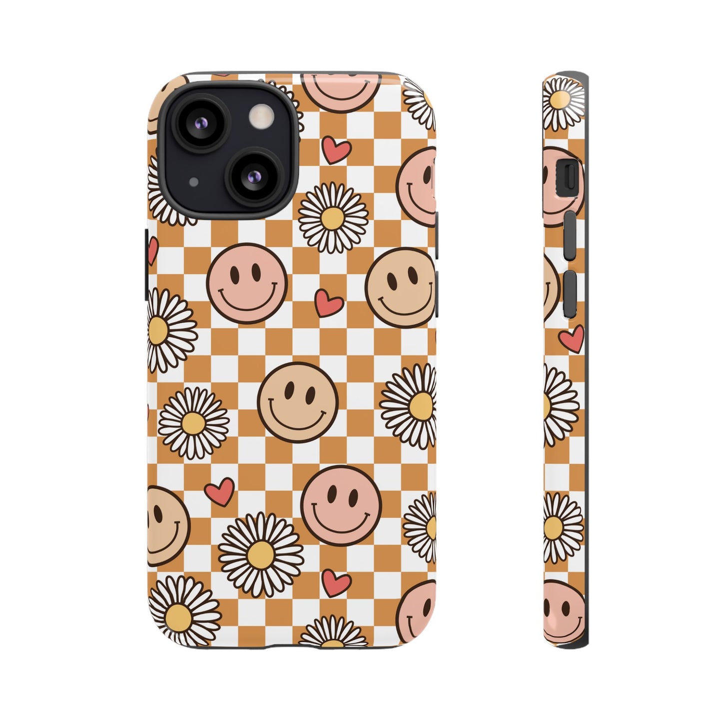 Checkerboard Happy Faces and Daisies, Cheerful Phone Cover Tough Case