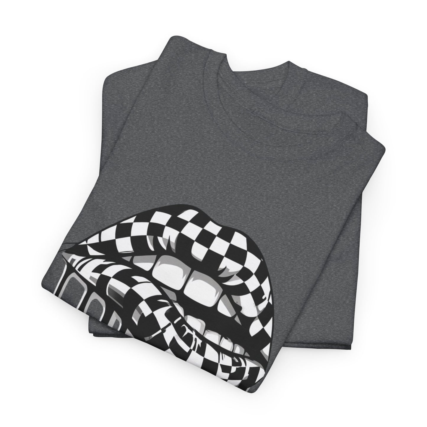 Checkered Flag Mouth Dripping Lips Unisex Heavy Cotton Tee