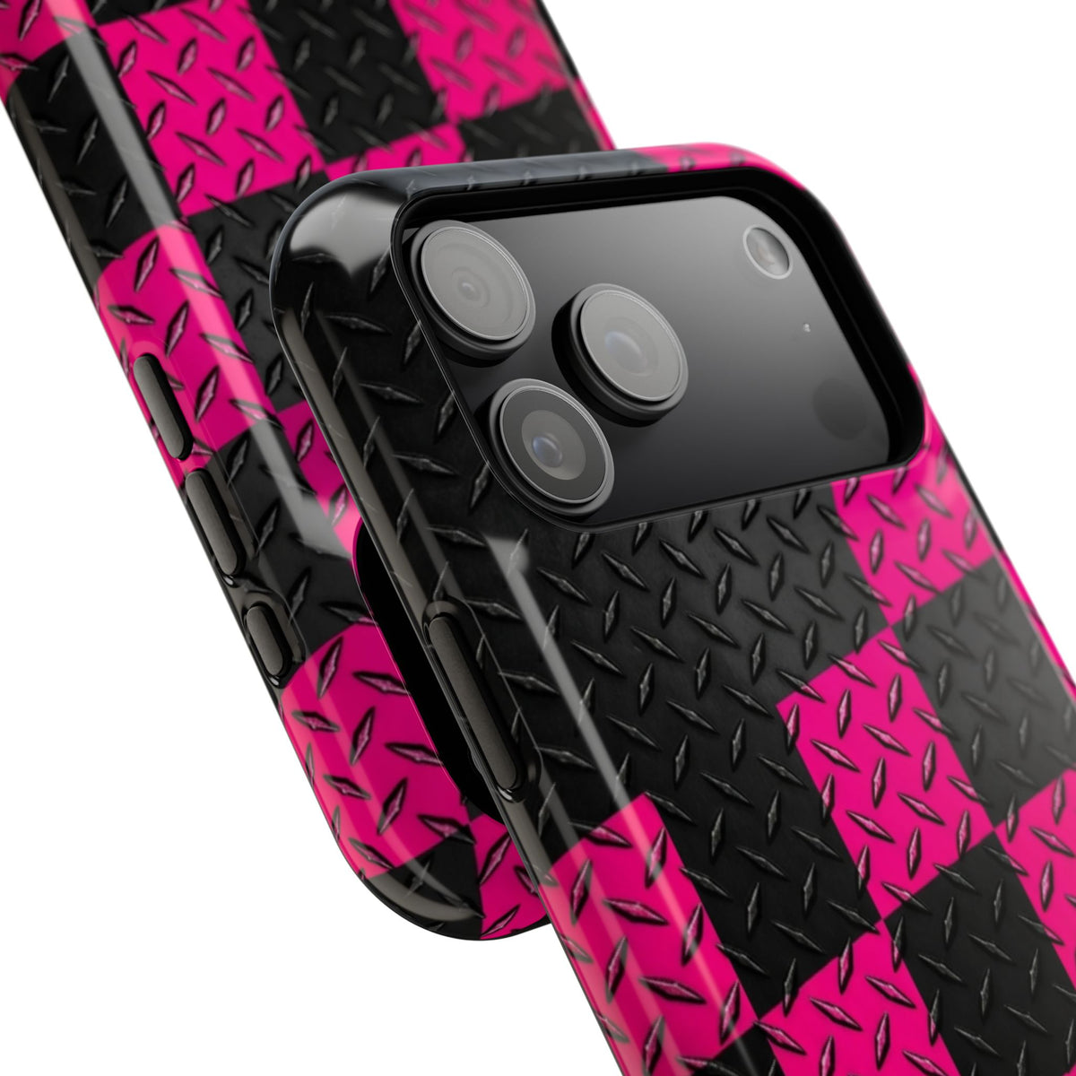 Hot Pink & Black Diamond Plate Checkered Magnetic Phone Case