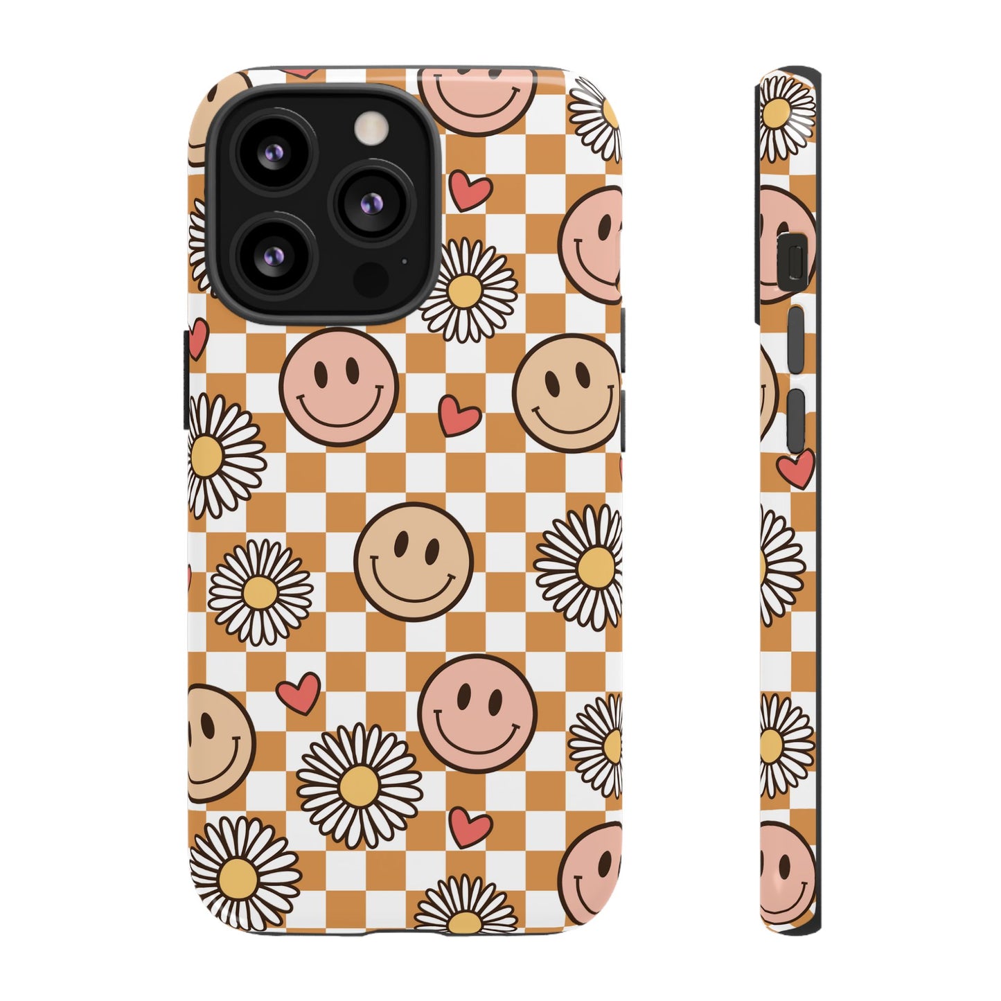 Checkerboard Happy Faces and Daisies, Cheerful Phone Cover Tough Case