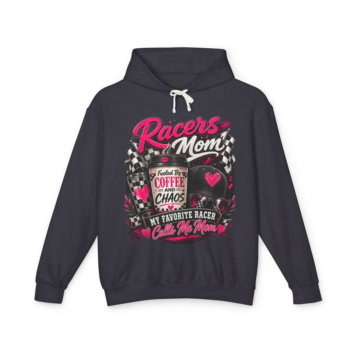 Racers Mom Coffee & Chaos Comfort Colors Lightweight Hooded Sweatshirt