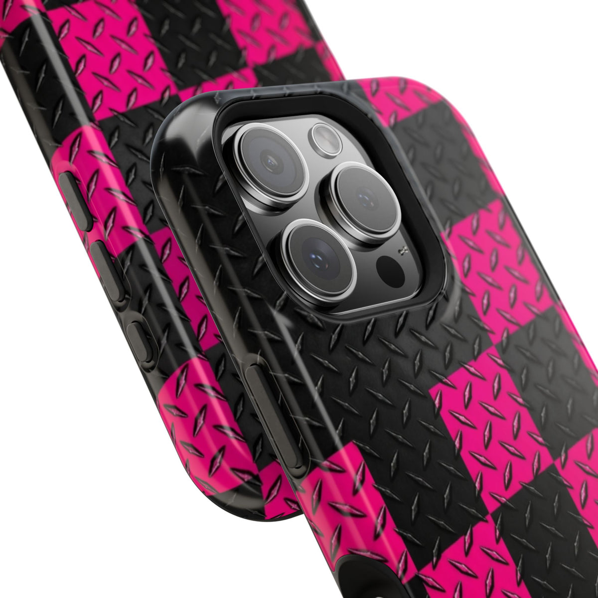 Hot Pink & Black Diamond Plate Checkered Magnetic Phone Case