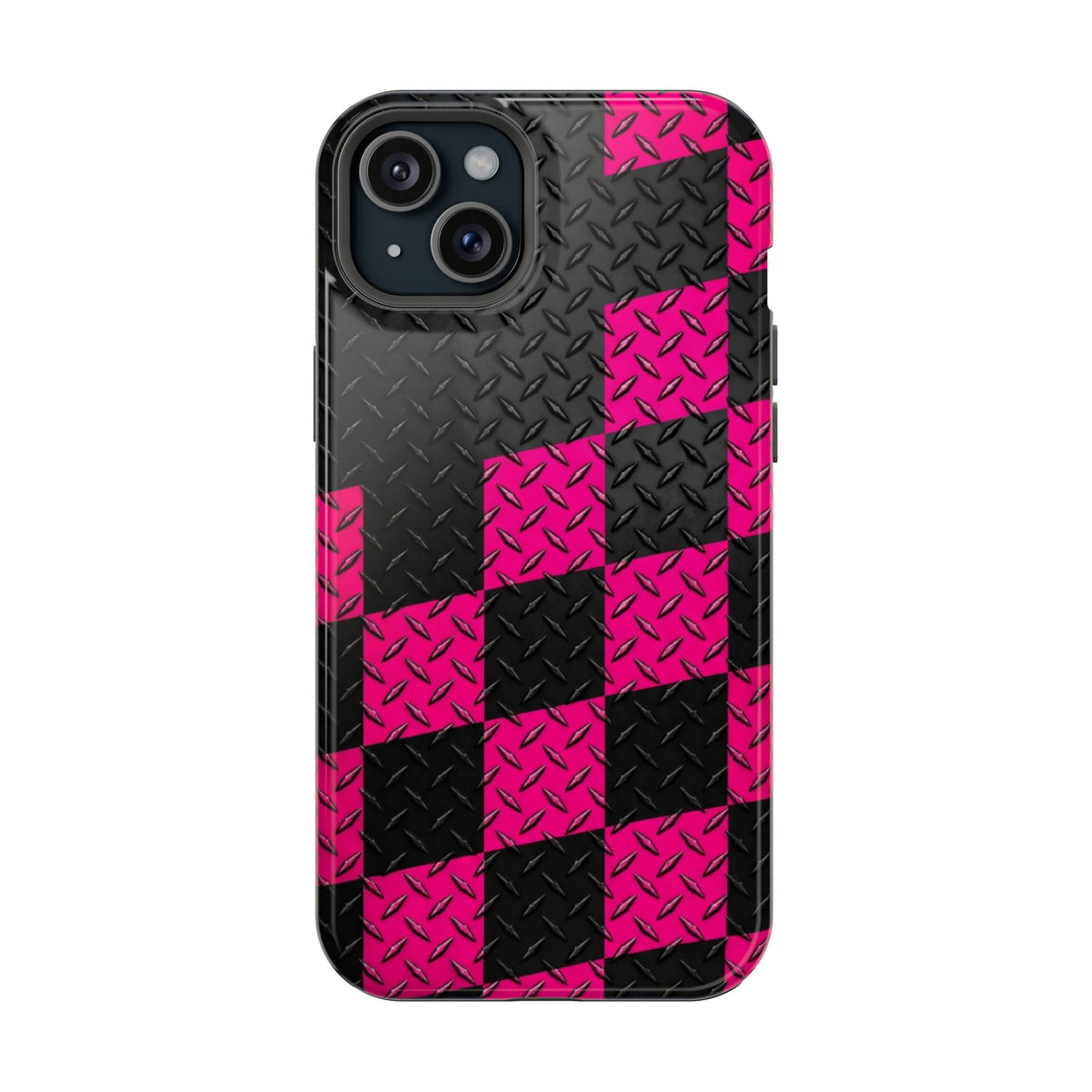 Hot Pink & Black Diamond Plate Checkered Magnetic Phone Case