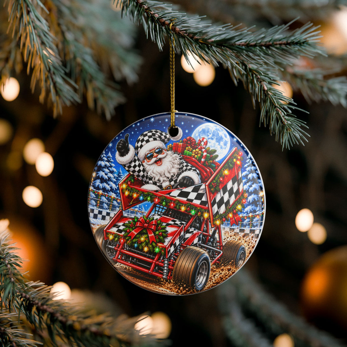 Sprint Car Santa Racing Christmas Ornament