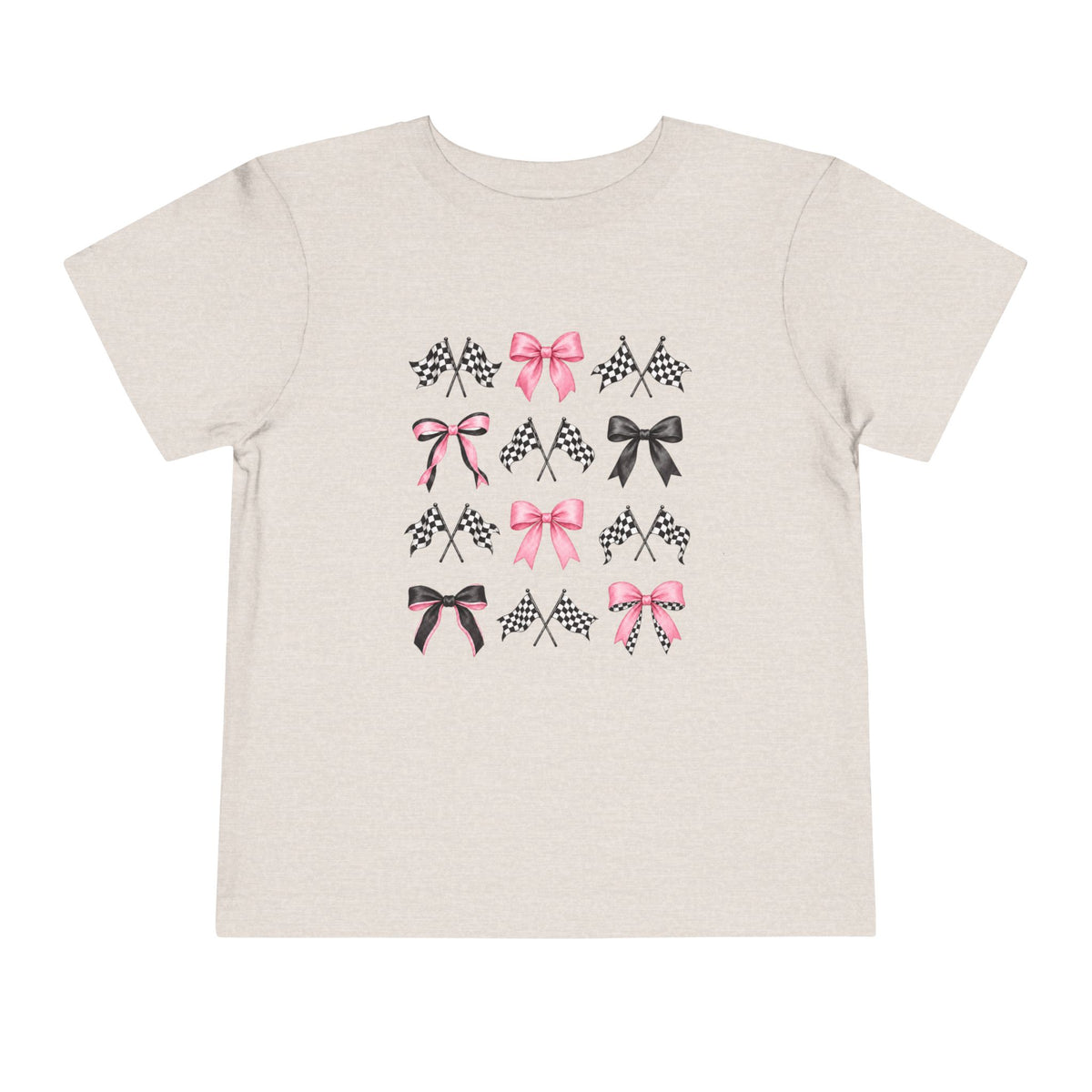 Coquette Pink and Black Bow Pattern Toddler Short Sleeve Tee