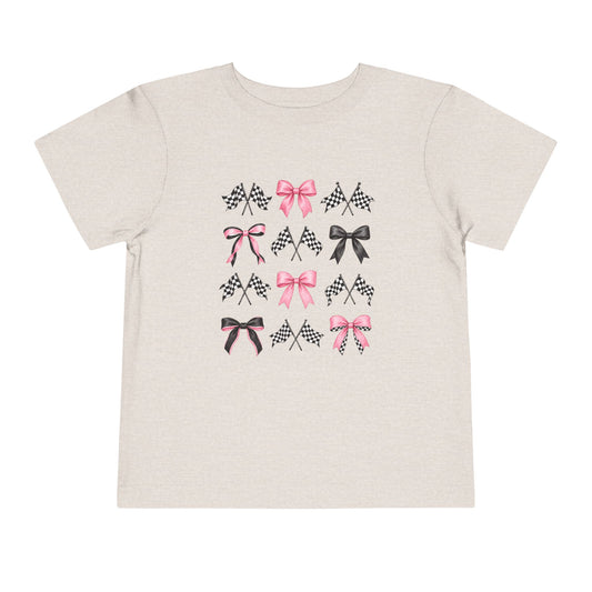 Coquette Pink and Black Bow Pattern Toddler Short Sleeve Tee