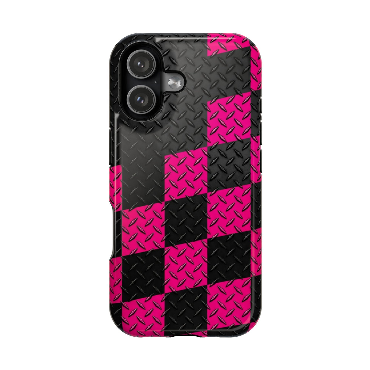 Hot Pink & Black Diamond Plate Checkered Magnetic Phone Case