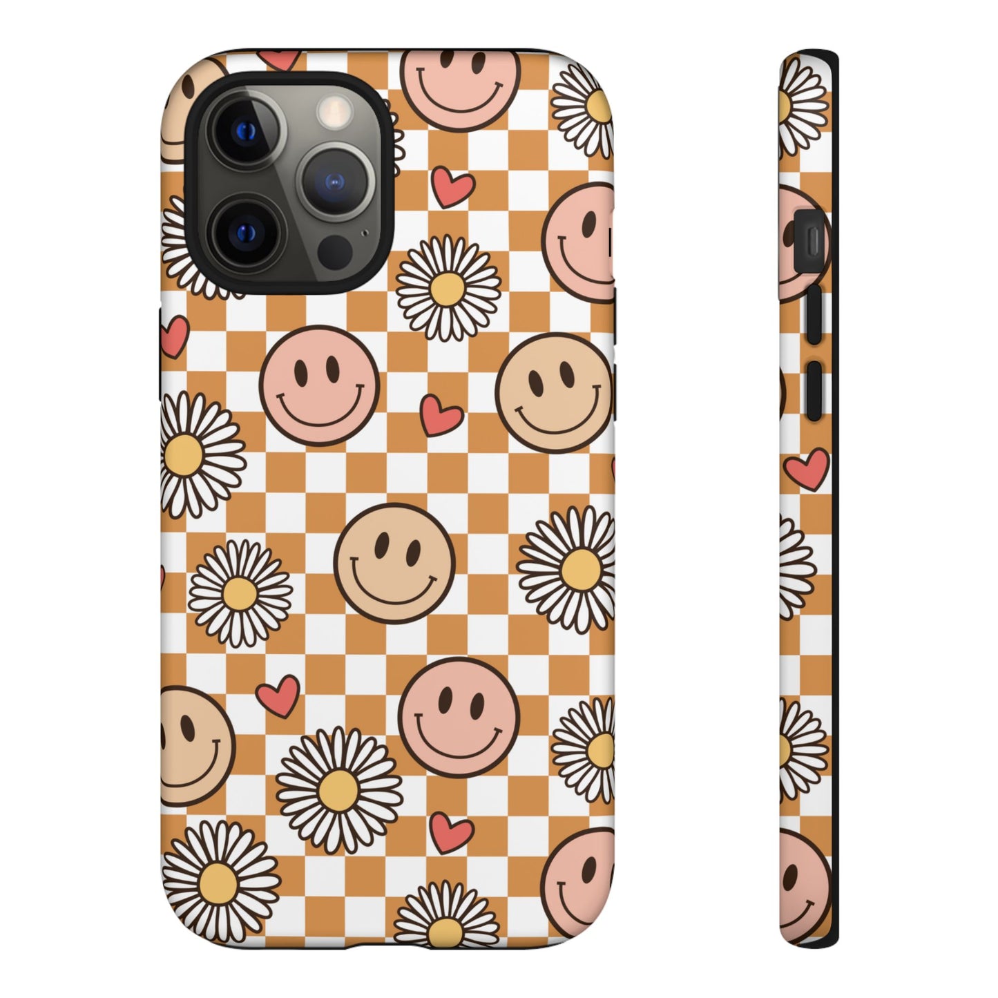 Checkerboard Happy Faces and Daisies, Cheerful Phone Cover Tough Case