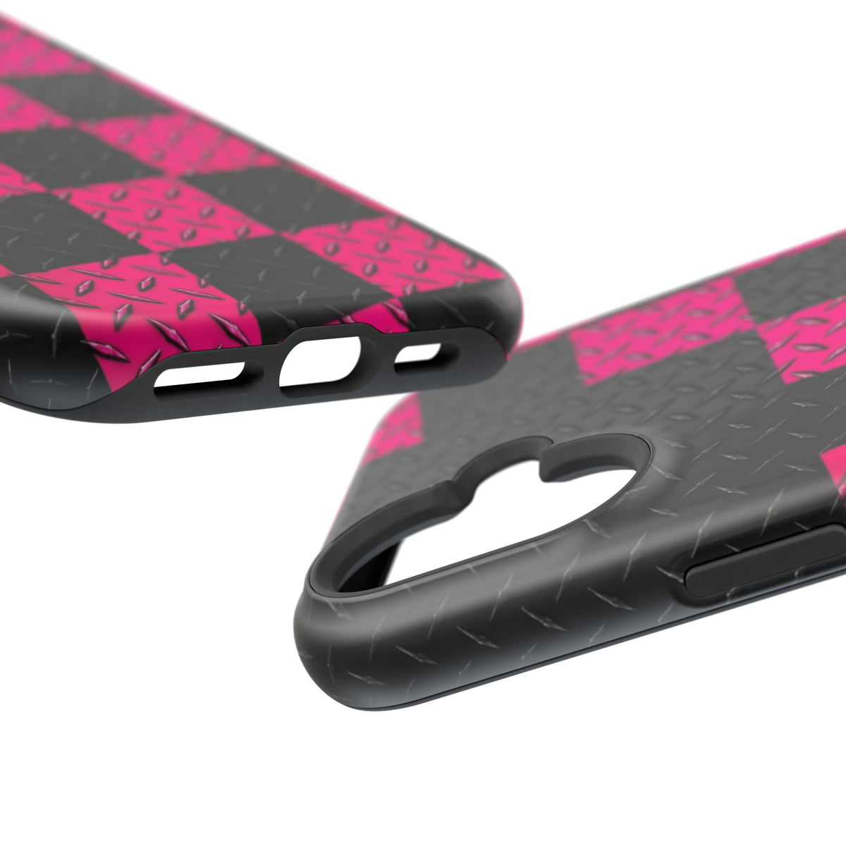 Hot Pink & Black Diamond Plate Checkered Magnetic Phone Case