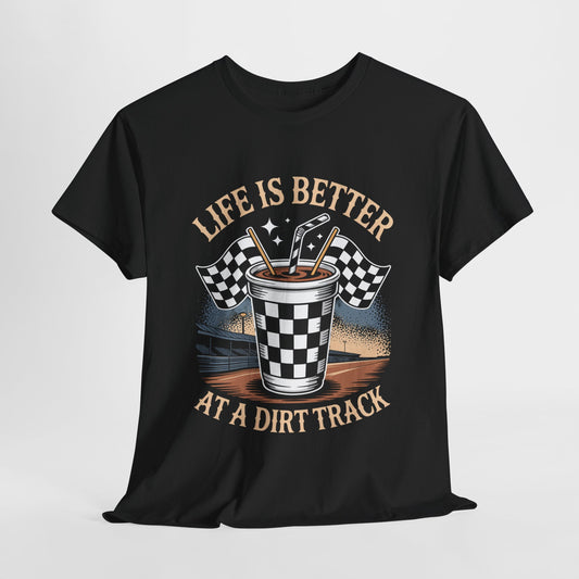 Life is Better at a Dirt Track, Race Fans T-Shirt Checkered Flag Beverage Cup With Straw
