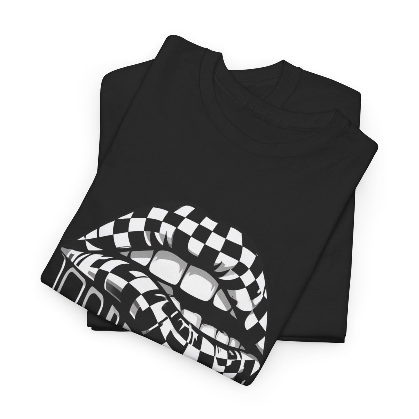 Checkered Flag Mouth Dripping Lips Unisex Heavy Cotton Tee