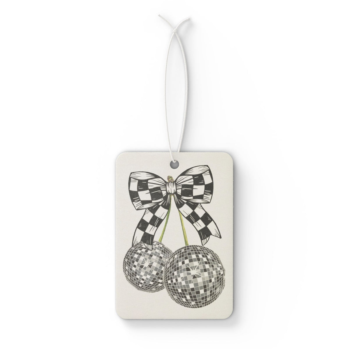 Car Air Freshener with Disco Ball Cherries and Checkerboard Bow