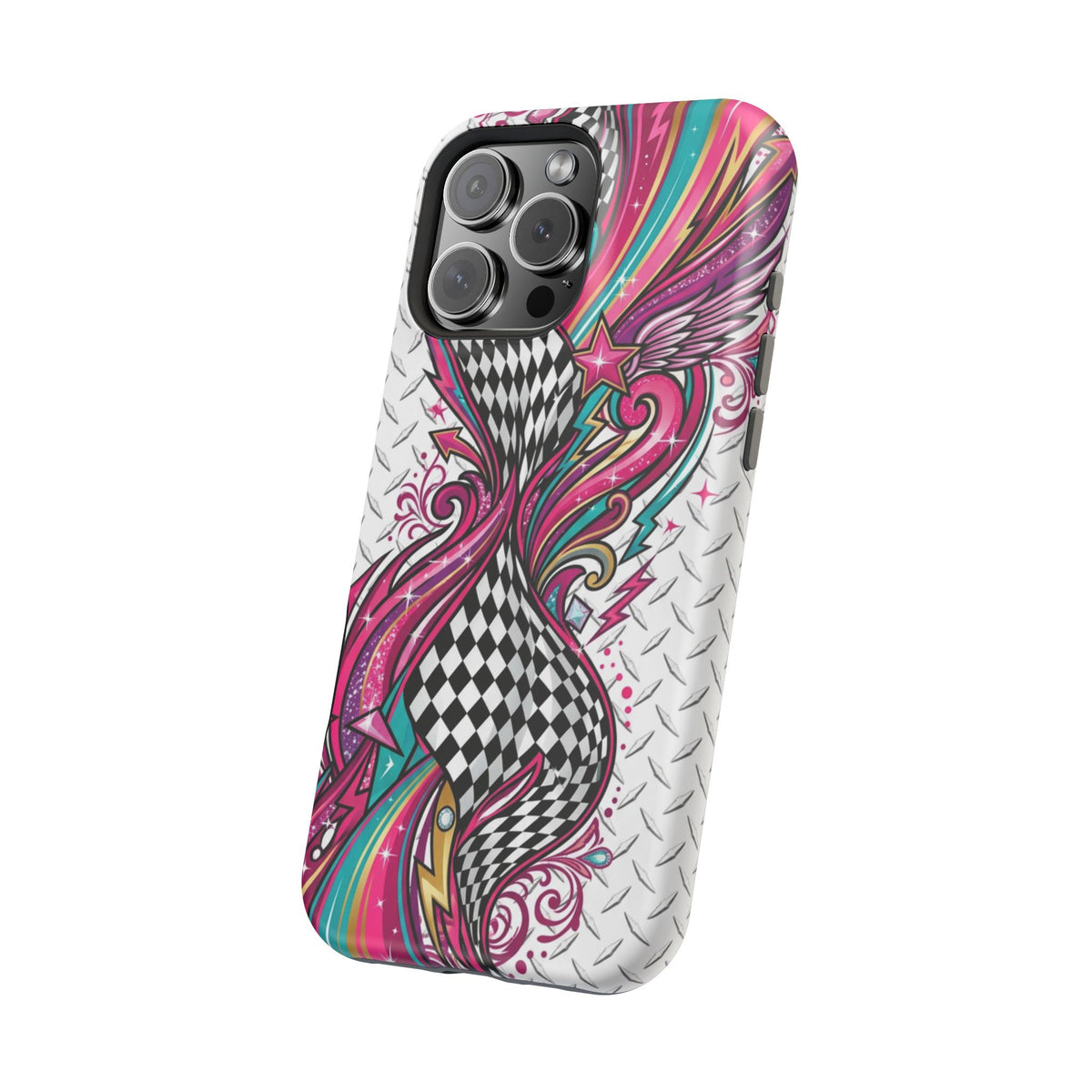 Magnetic Phone Case – Colorful Psychedelic Checkerboard Design