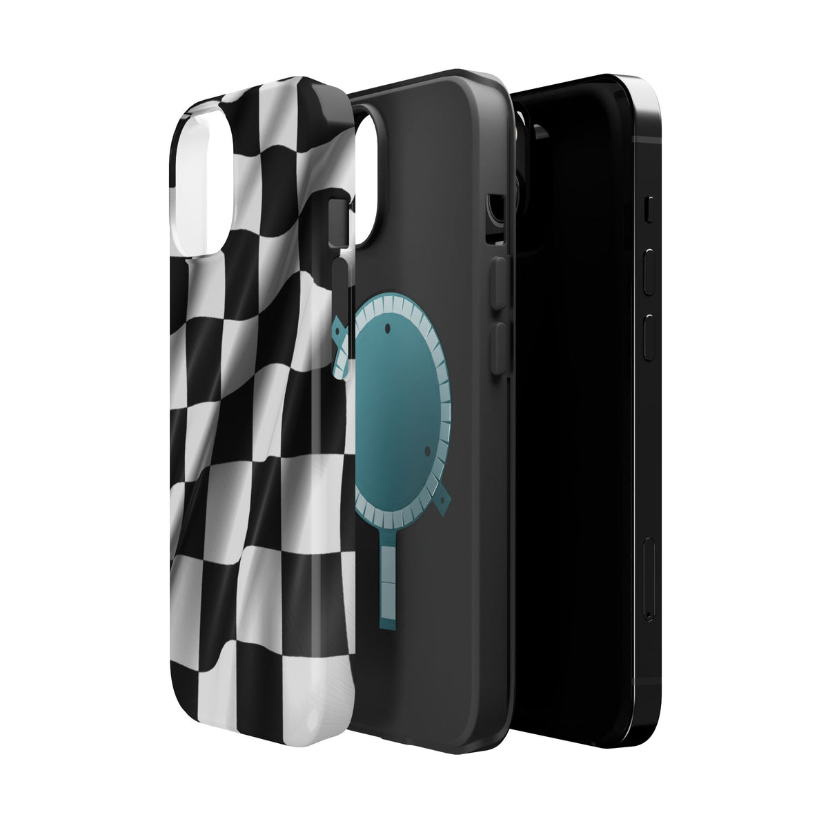 Black and White Checker Flag Waving Magnetic Phone Case