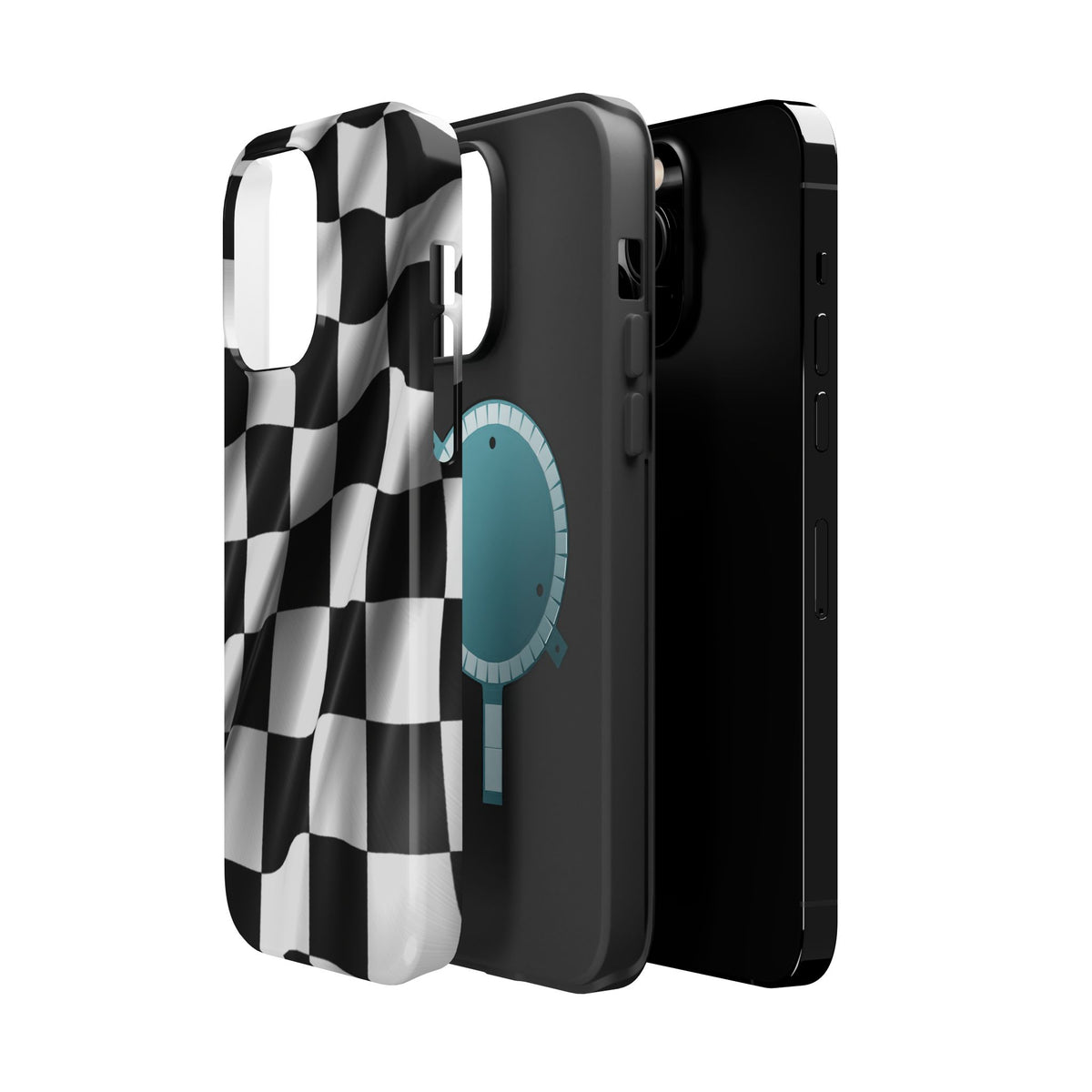 Black and White Checker Flag Waving Magnetic Phone Case