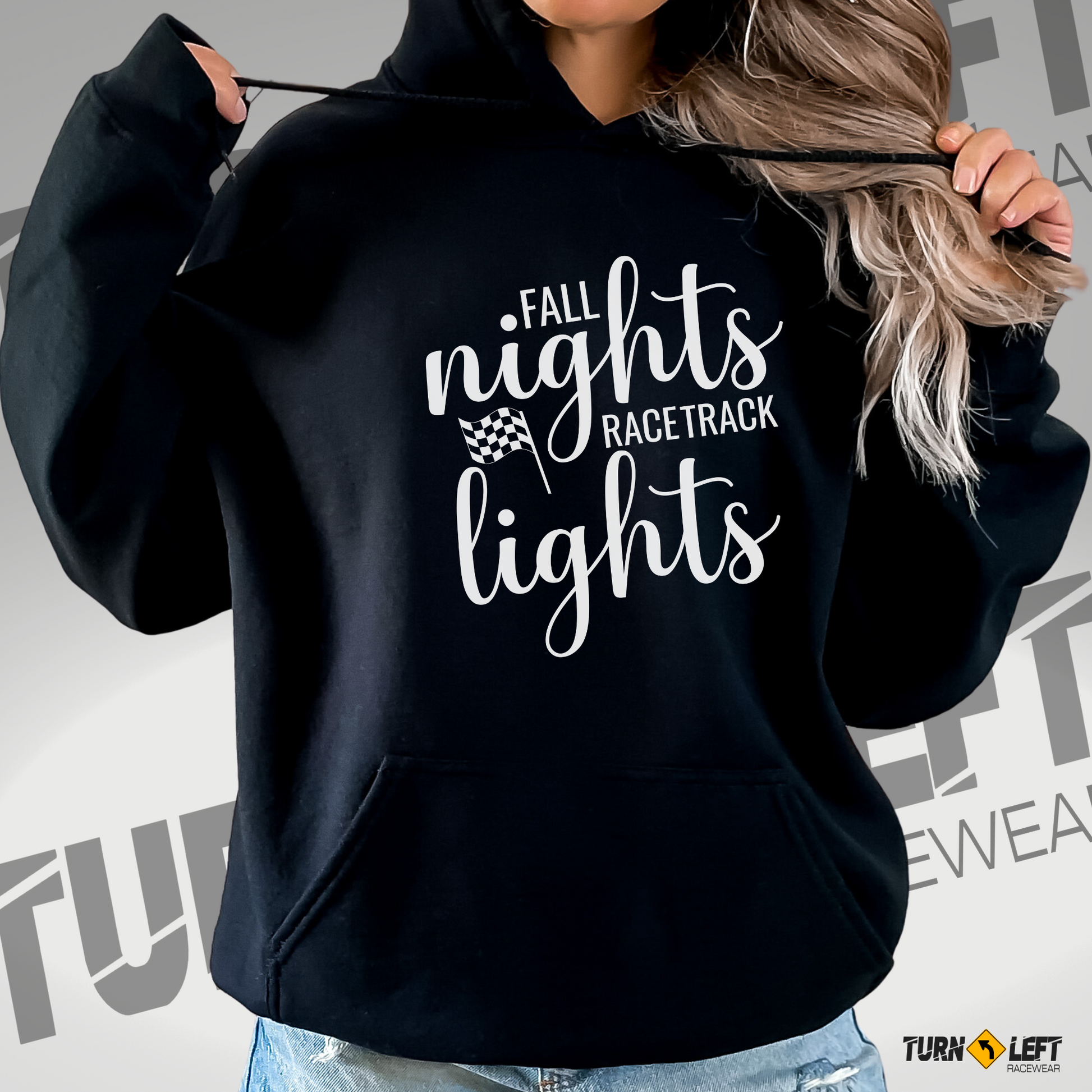 Women's Checkered Flag Hoodies. Race Track Hooded Sweatshirts for Women. Nascar Racing Hoodies. Fall Nights Racetrack Lights Sweatshirts Racing Hoodies for women. Dirt Track Racing Hooded Sweatshirts. Stock car dirt racing shirts. Racing gifts, 