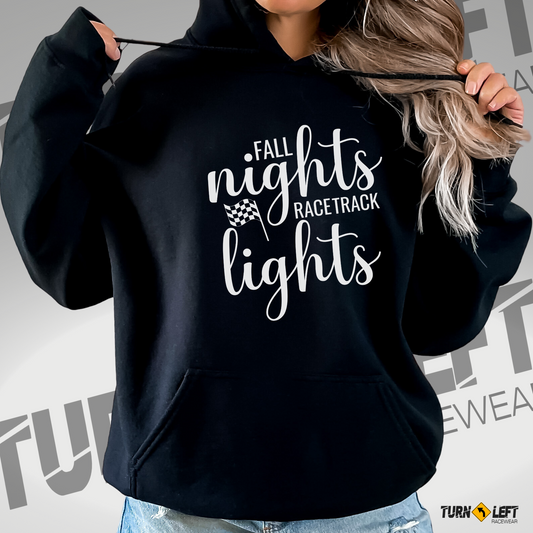 Women's Checkered Flag Hoodies. Race Track Hooded Sweatshirts for Women. Nascar Racing Hoodies. Fall Nights Racetrack Lights Sweatshirts Racing Hoodies for women. Dirt Track Racing Hooded Sweatshirts. Stock car dirt racing shirts. Racing gifts, 