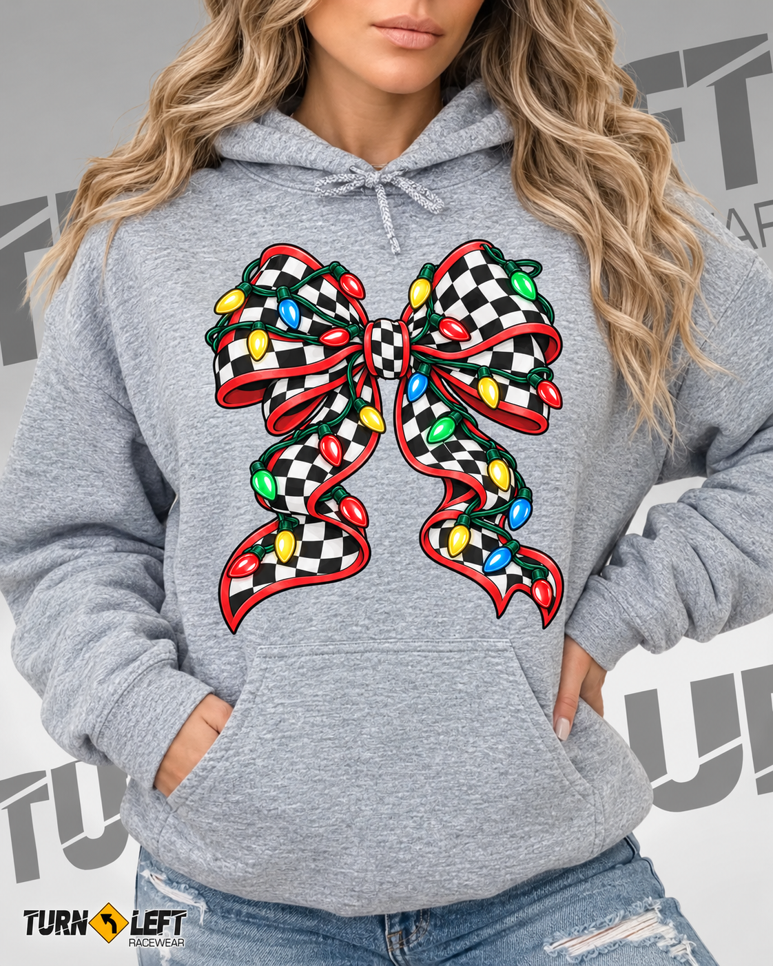 Christmas Racing Ribbon Bow Hoodie