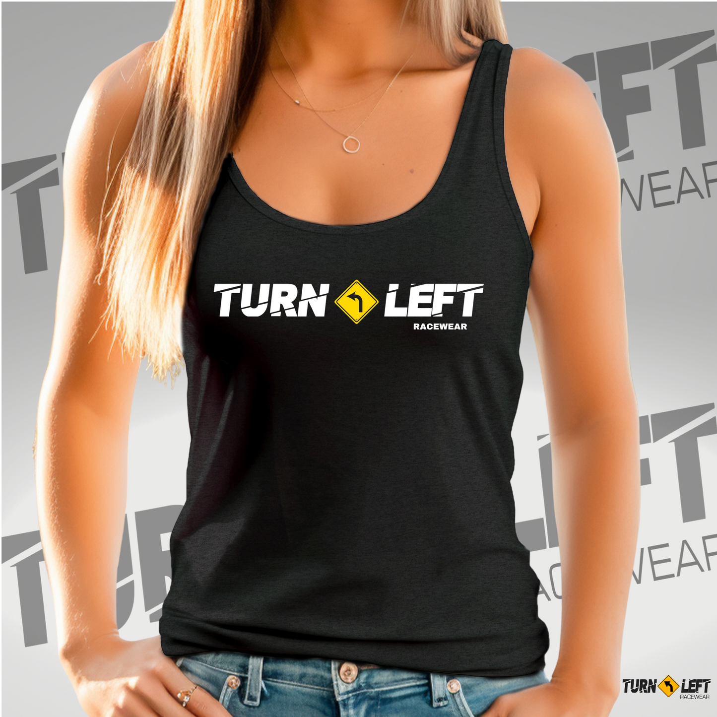 Turn Left Racewear Logo Tank Tops Womens Dirt Track Racing Tank Tops Stock Car Dirt Racing Gear for women