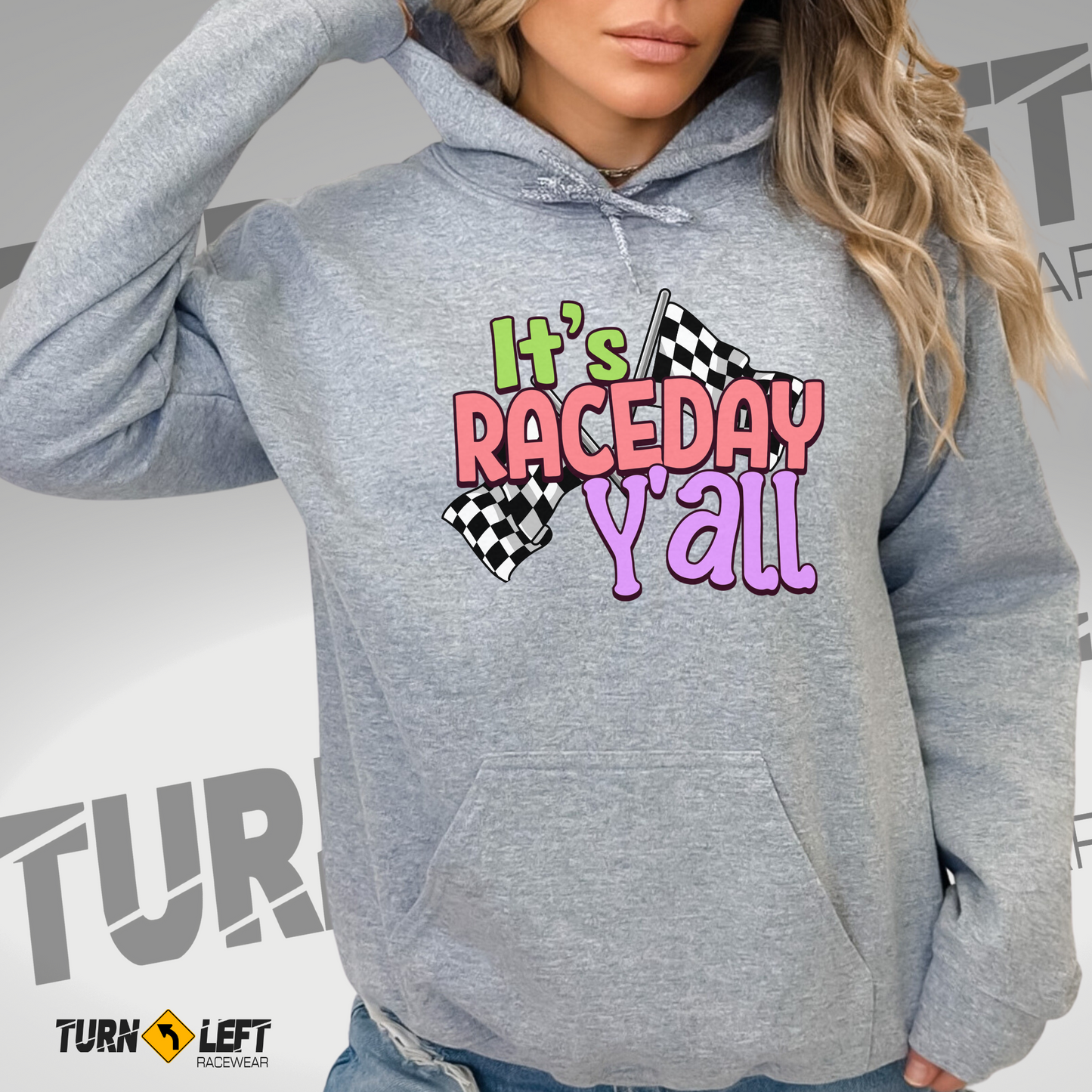 Checker Flag Racing Hoodies It's Raceday Y'all Sweatshirts. Women's dirt track racing sweatshirts