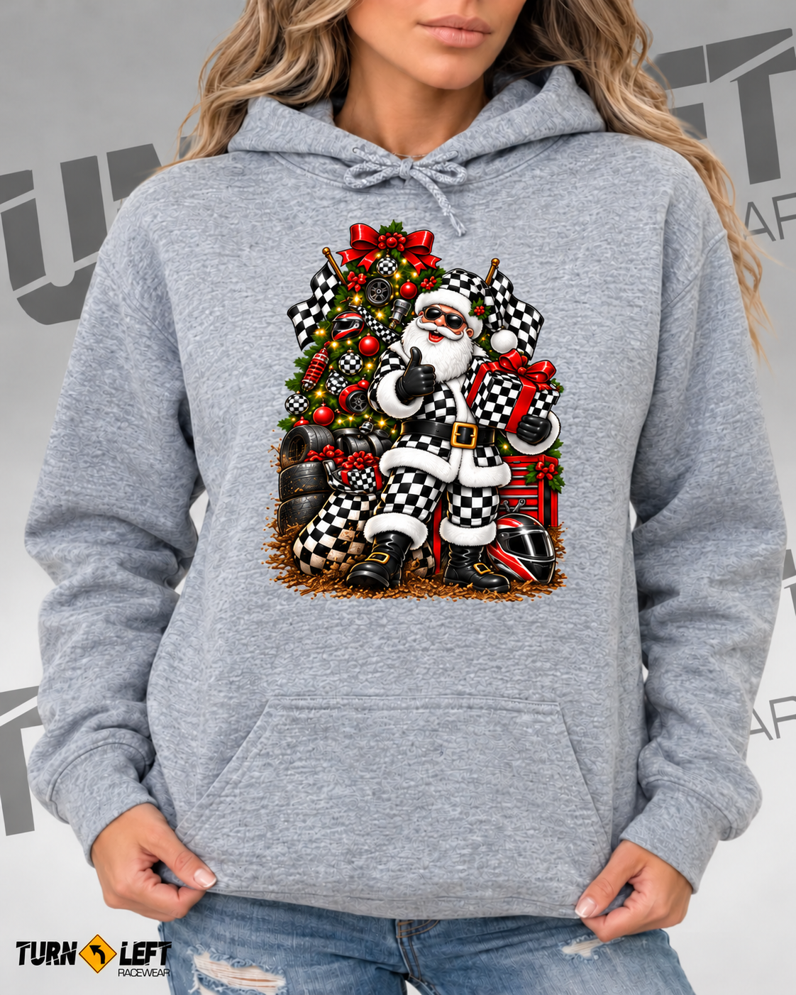 Racing Santa Christmas Holiday Hoodie