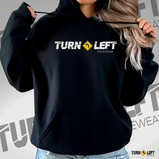 Turn Left T-Shirts Racewear Logo Hoodie. Women's dirt track racing sweatshirts. Stock car racing shirts for women. 