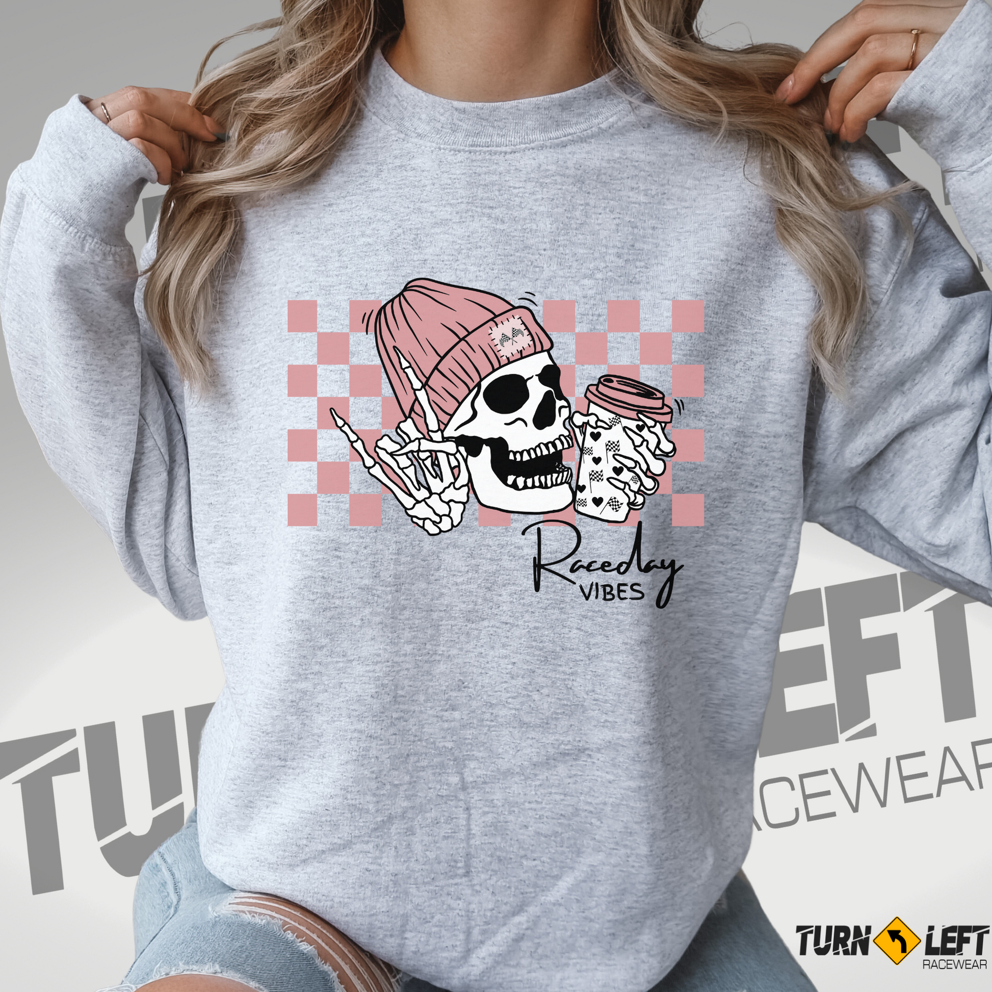 Skeleton Hand Racing Shirts. Womens racing Sweatshirts, Skelly Coffee Racing Shirts. Turn Left T-shirts Racewear