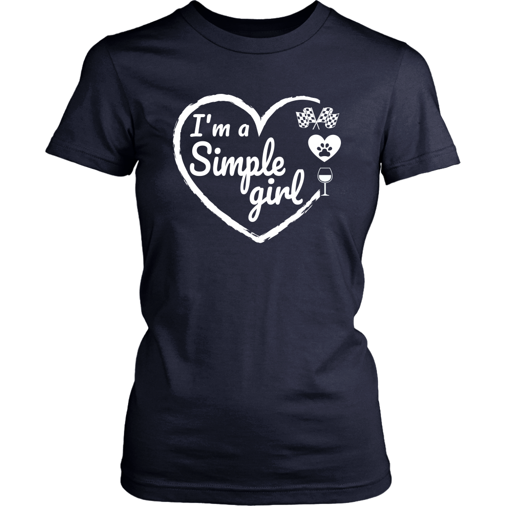 I'm A Simple Girl Checkered Flag Pets and WIne T-Shirt - Turn Left T-Shirts Racewear