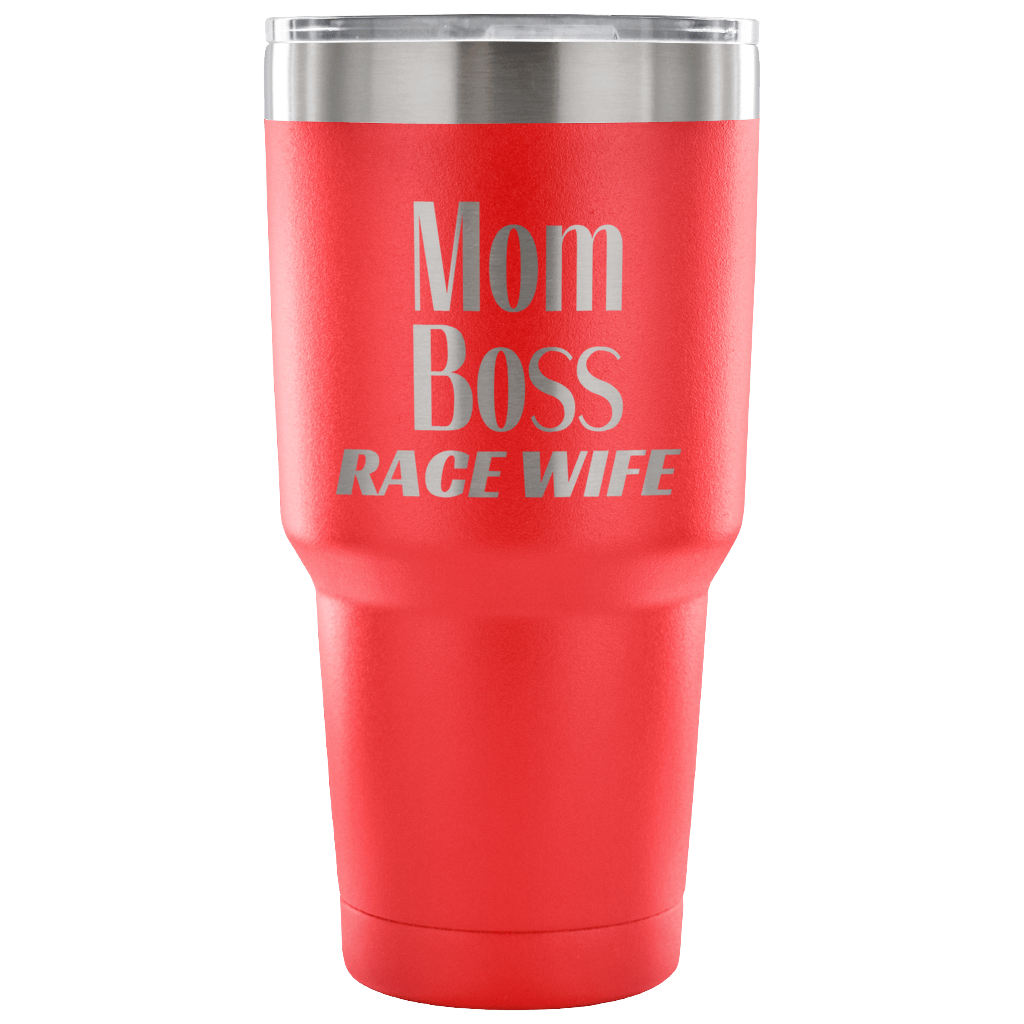 Mom Boss Race Wife 30 oz Travel Tumbler - Turn Left T-Shirts Racewear