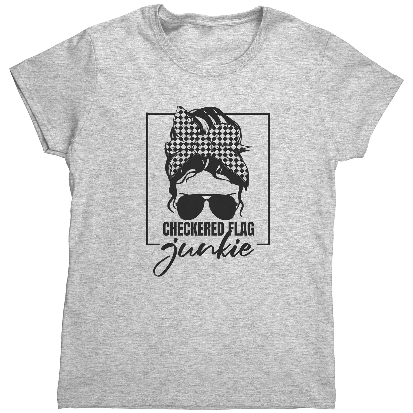 Checkered Flag Junkie Messy Bun Racing Women's T-Shirt