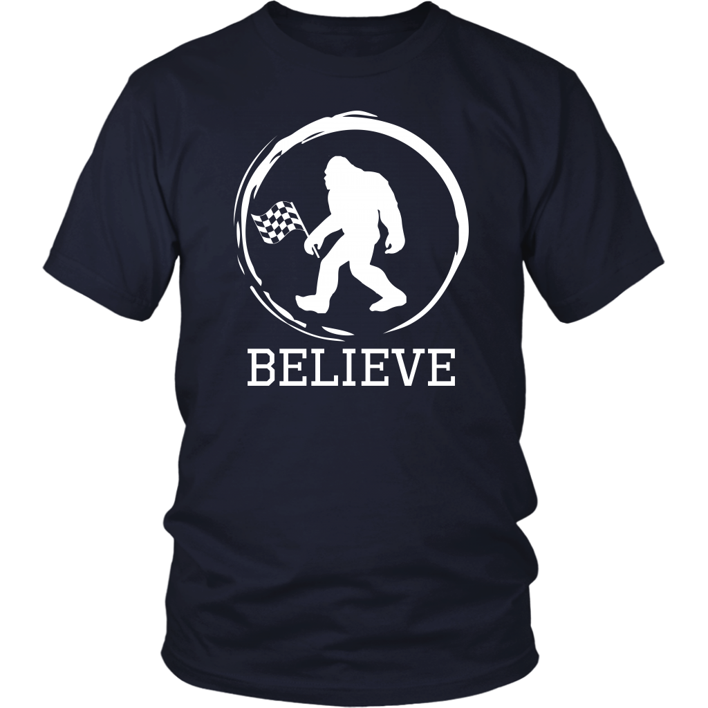 Checkered Flag Bigfoot Believe T-Shirt