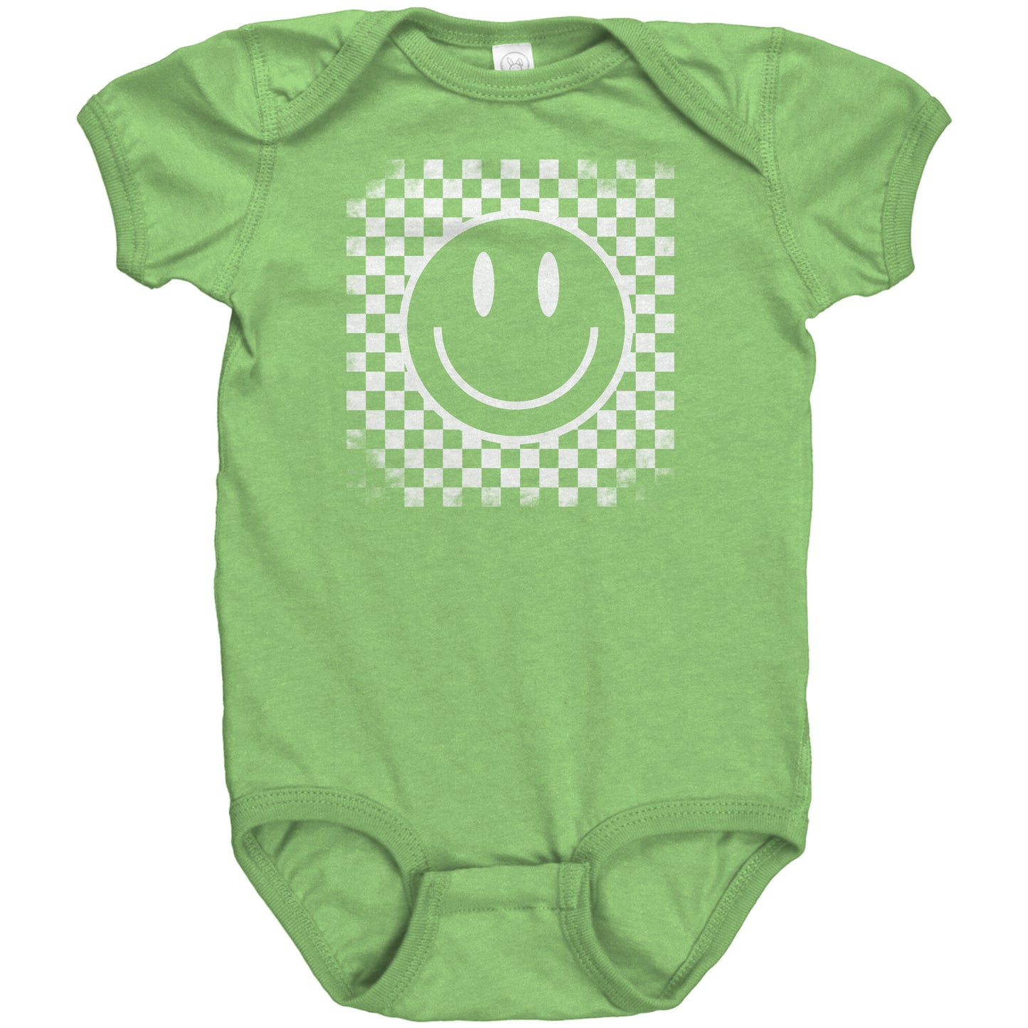 Happy Face Distressed Checkerboard Baby Bodysuit