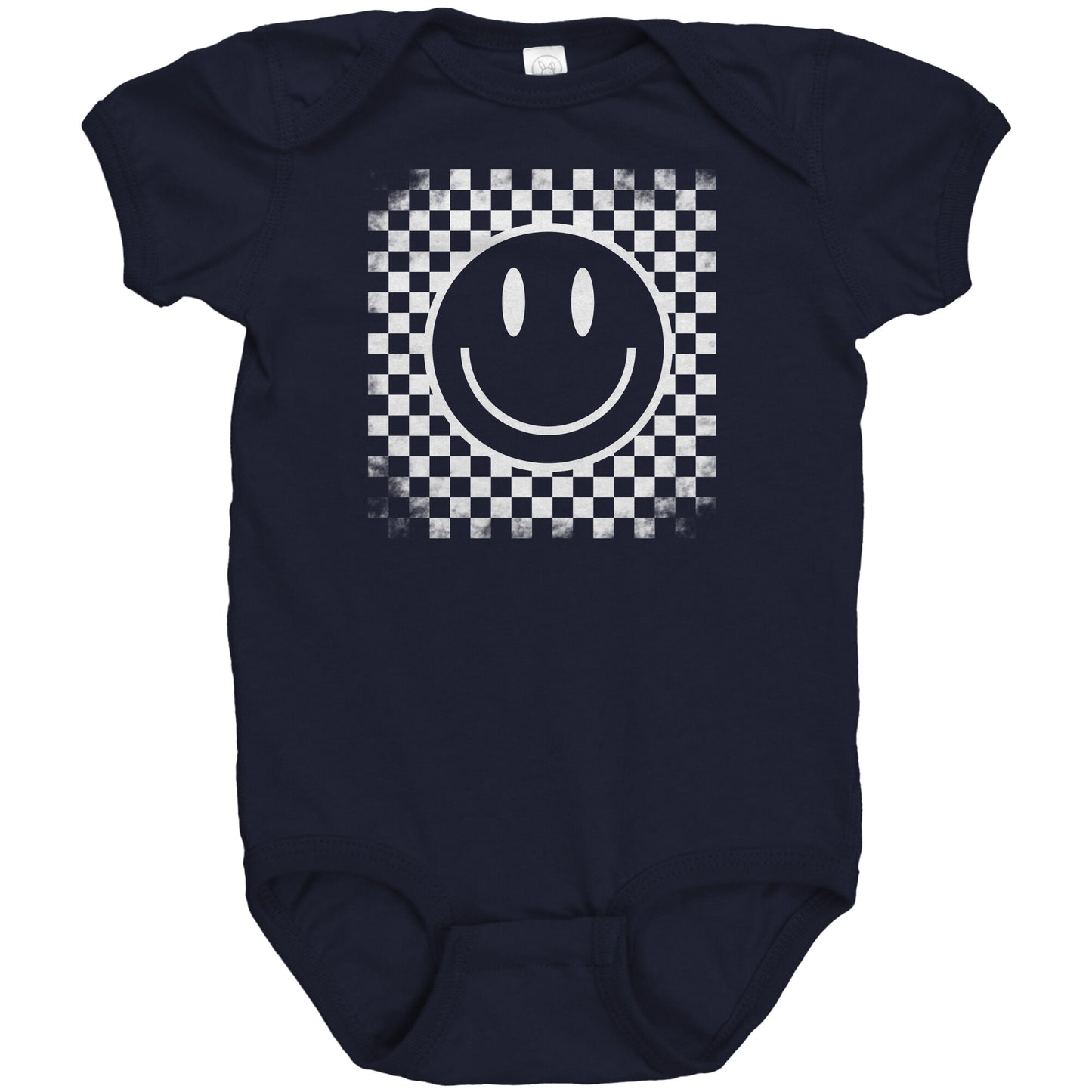 Happy Face Distressed Checkerboard Baby Bodysuit