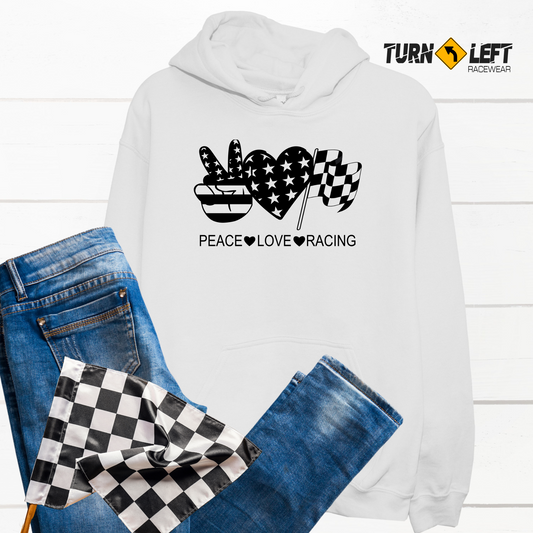 Peace Love Racing US FLAG Checkered Flag Women's Hoodie