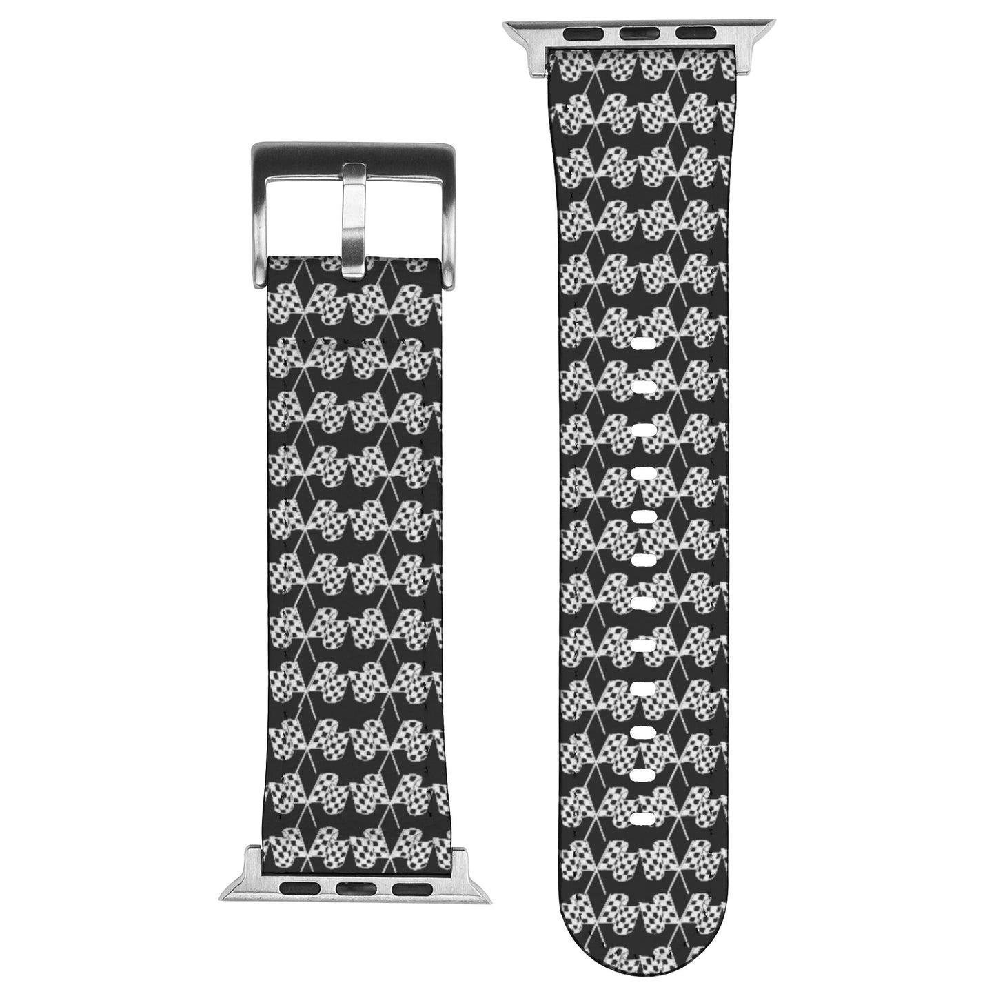 Leather Checkered Flag Pattern Apple Watch Band
