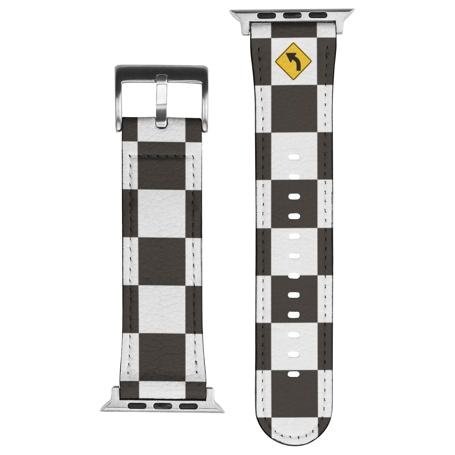 Leather Checkered Flag Turn Left Logo Apple Watch Band