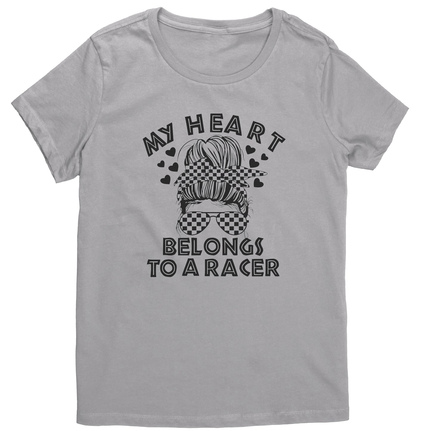 My Heart Belongs To A Racer Messy Bun T-Shirt